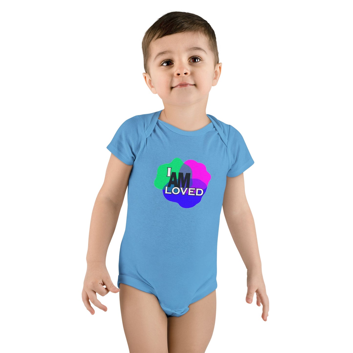 Baby Short Sleeve Onesie® - "I Am Loved" (Multicolor with pink)