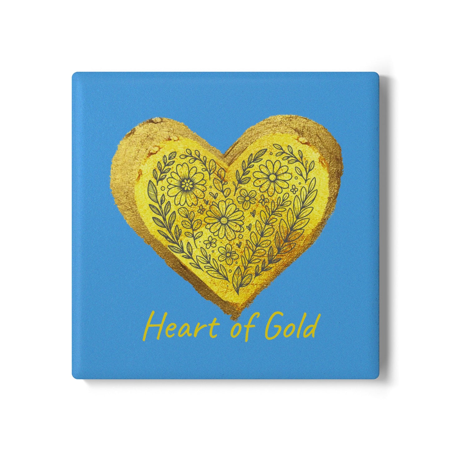 Blue Ceramic Coaster - Heart of Gold
