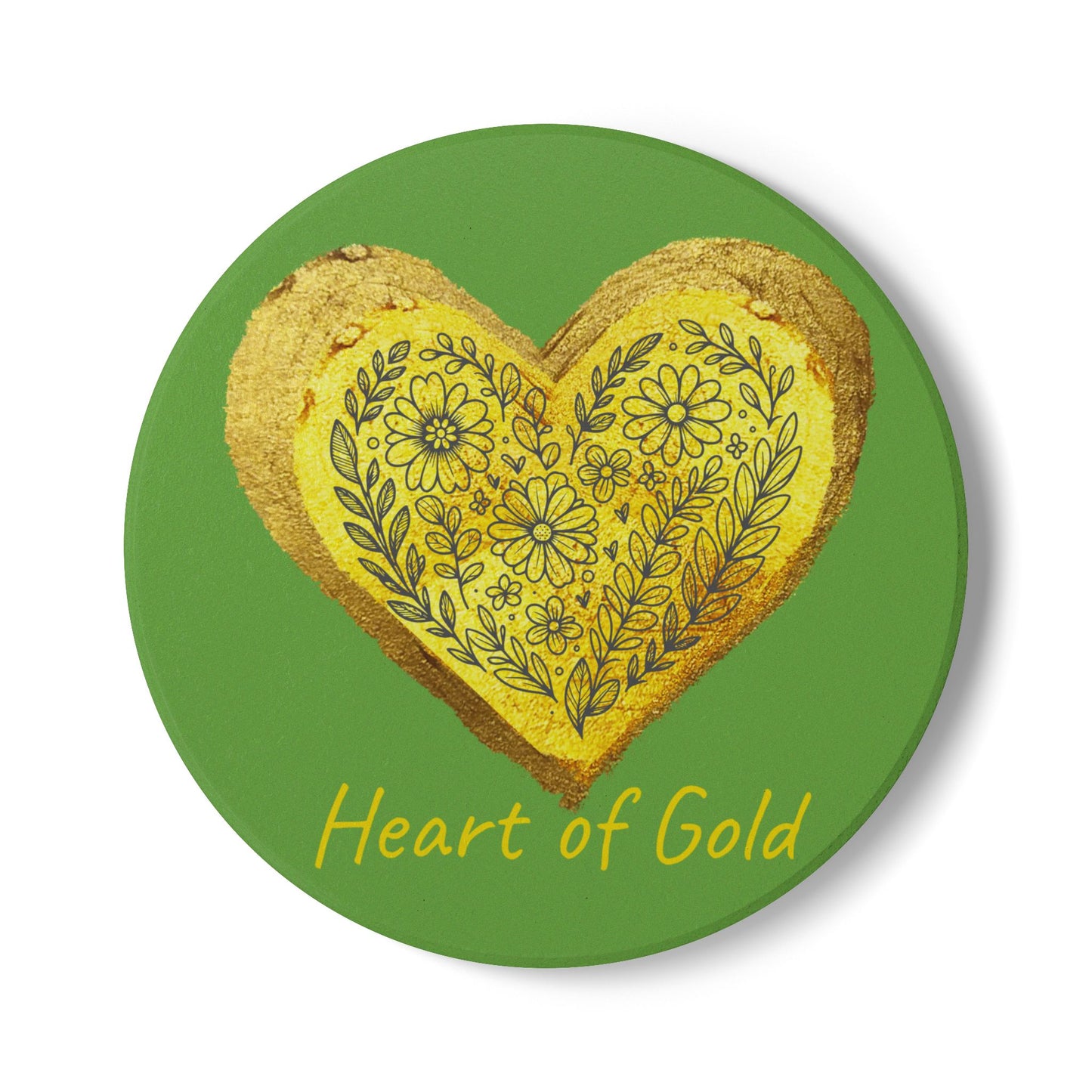 Green Ceramic Coaster - Heart of Gold
