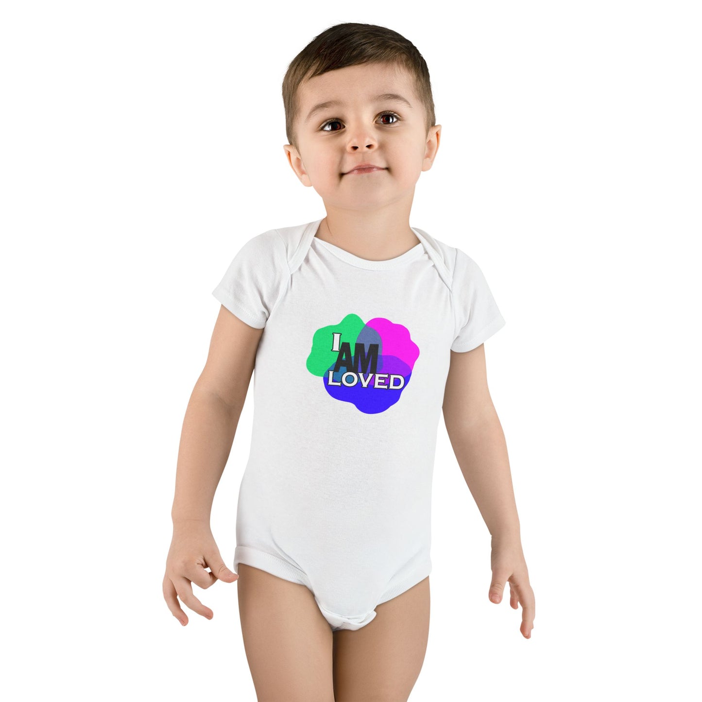 Baby Short Sleeve Onesie® - "I Am Loved" (Multicolor with pink)
