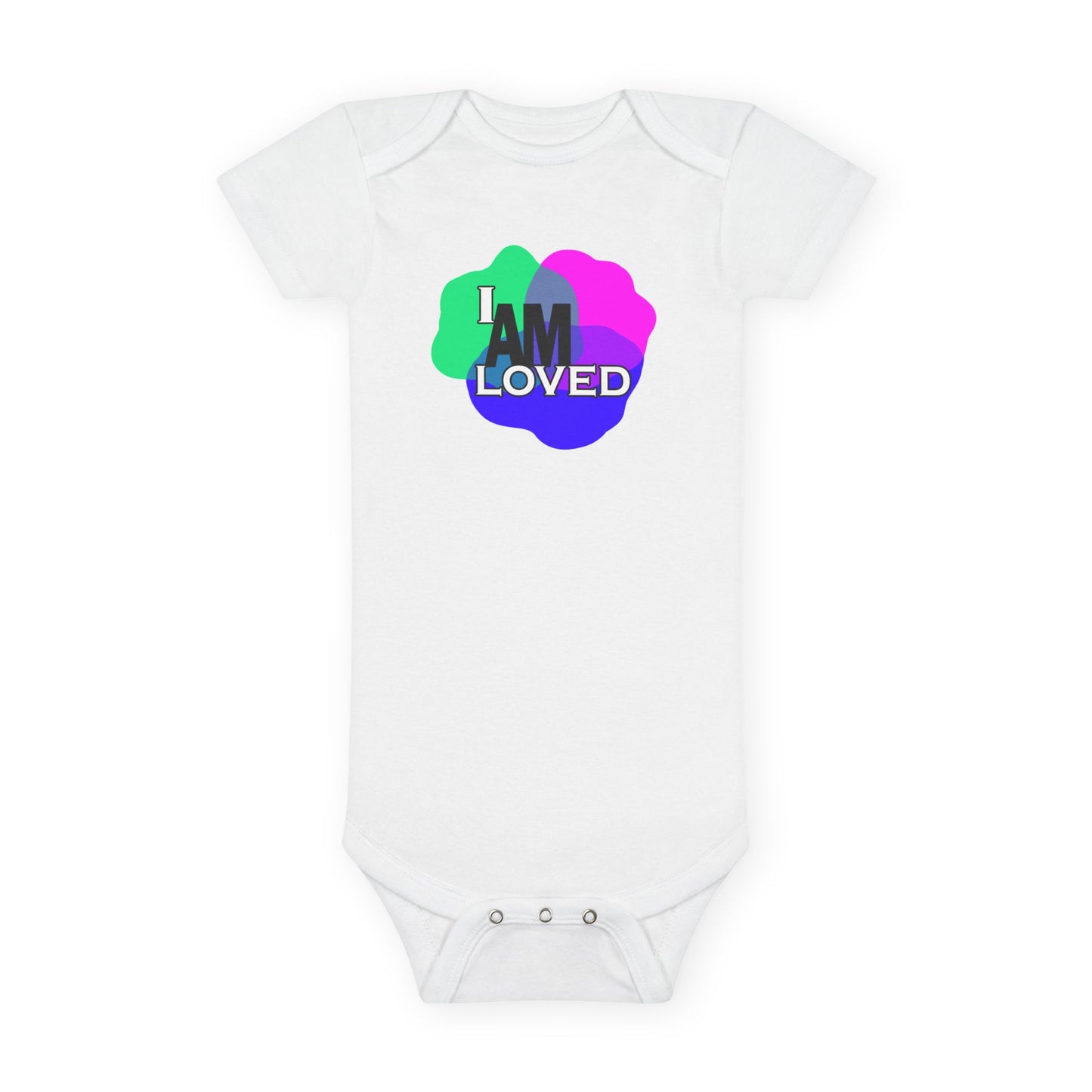 Baby Short Sleeve Onesie® - "I Am Loved" (Multicolor with pink)