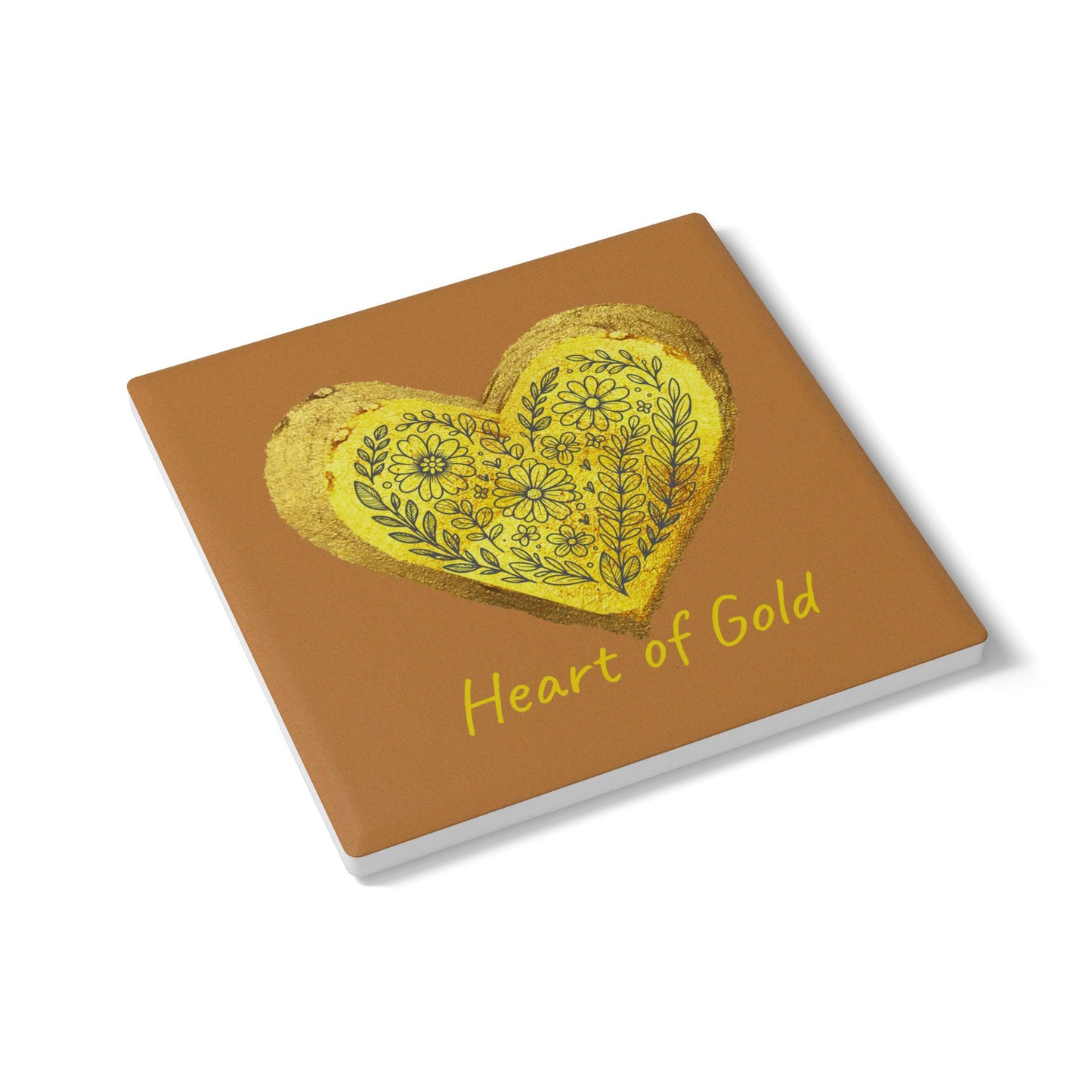 Brown Ceramic Coaster - Heart of Gold
