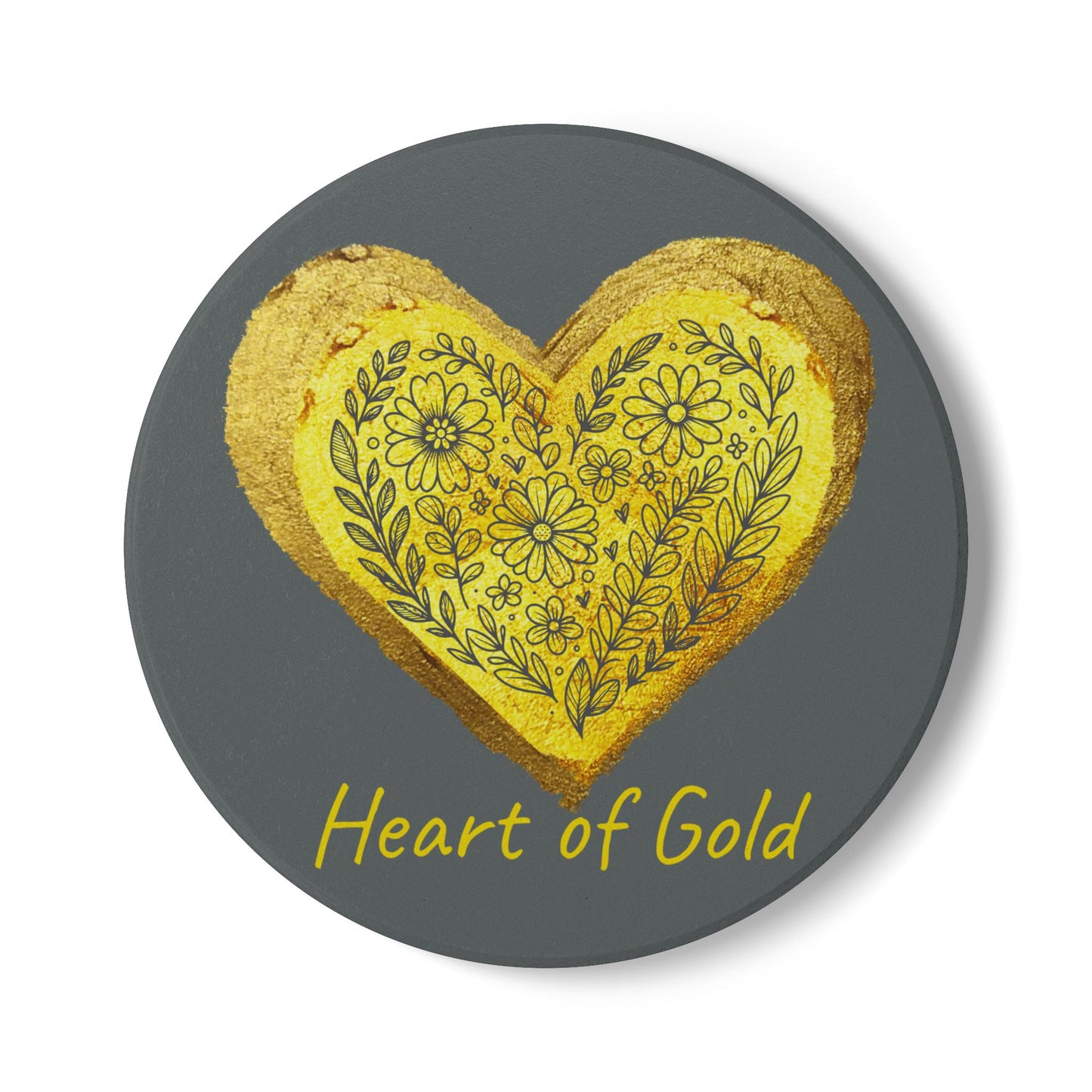 Gray Ceramic Coaster - Heart of Gold