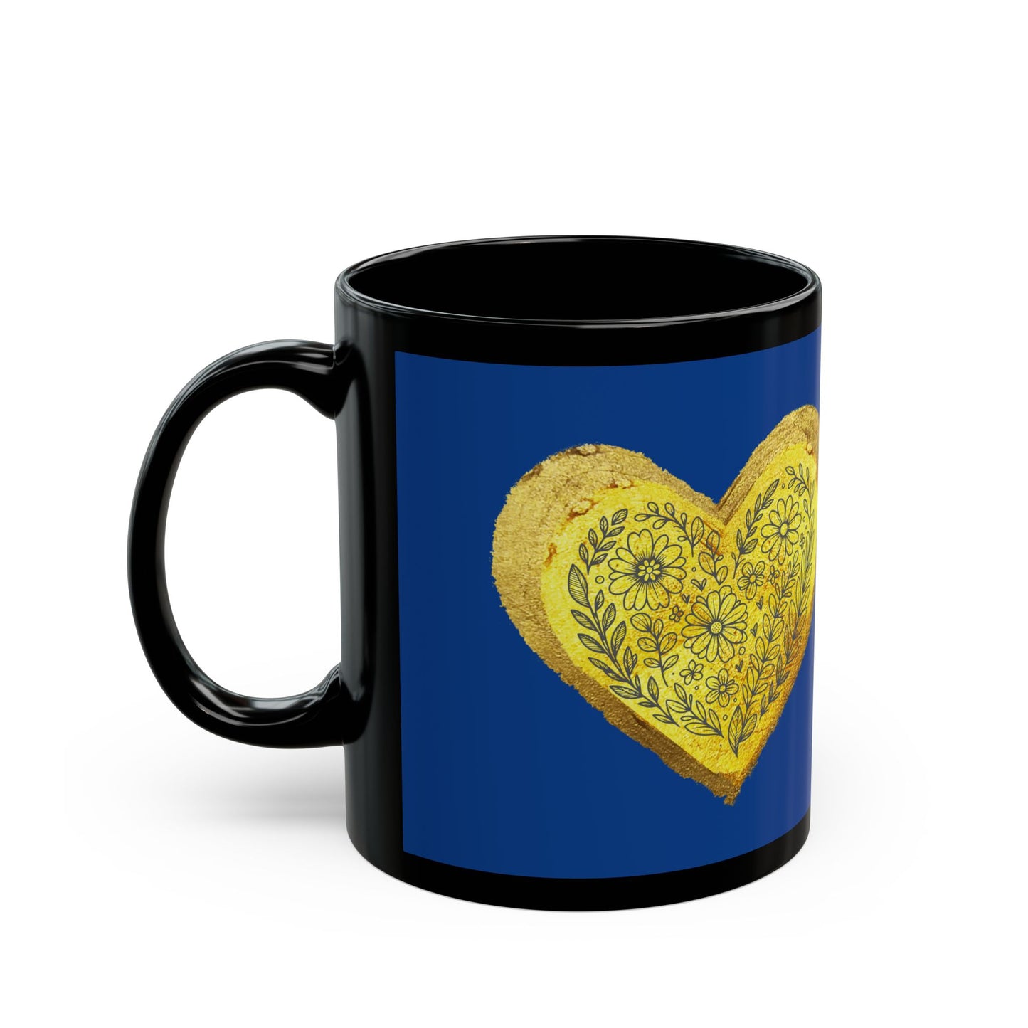 Dark Blue on Black Mug - Heart of Gold (11oz)