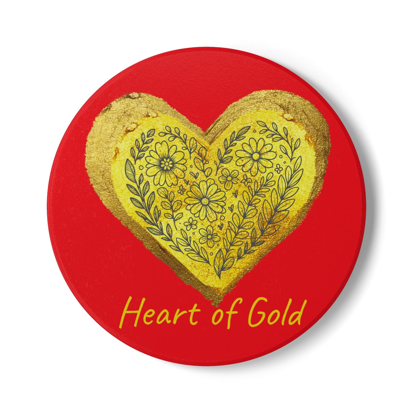 Red Ceramic Coaster - Heart of Gold