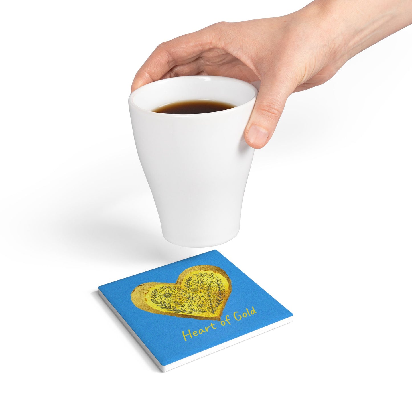Blue Ceramic Coaster - Heart of Gold