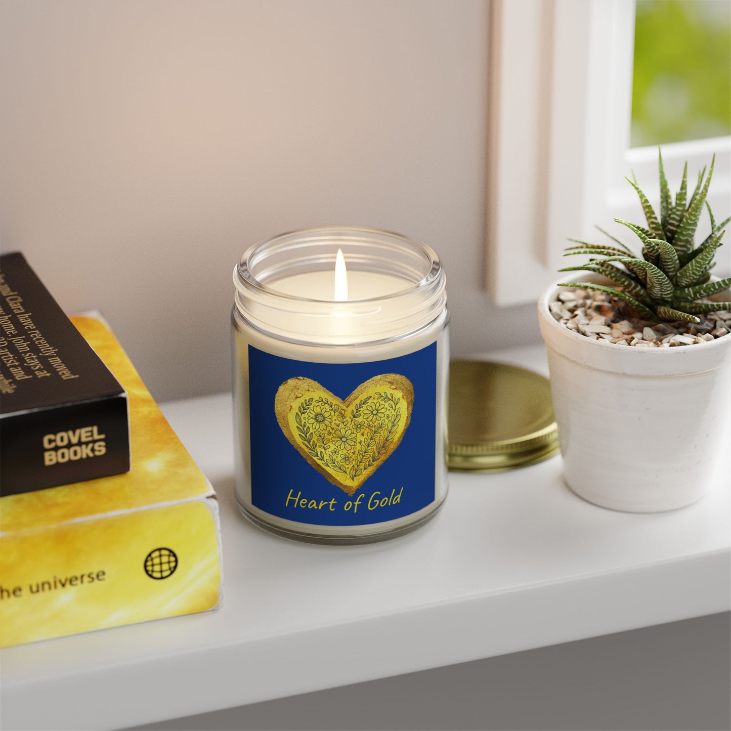 Scented Candle, Coconut Apricot Wax (9oz) - Dark Blue
