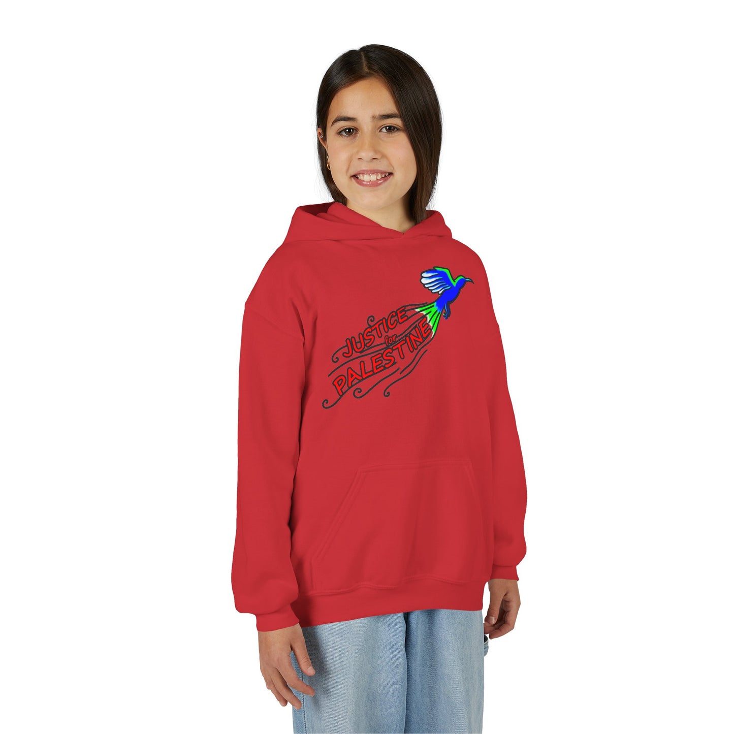 Youth Heavy Blend Hooded Sweatshirt - Justice for Palestine