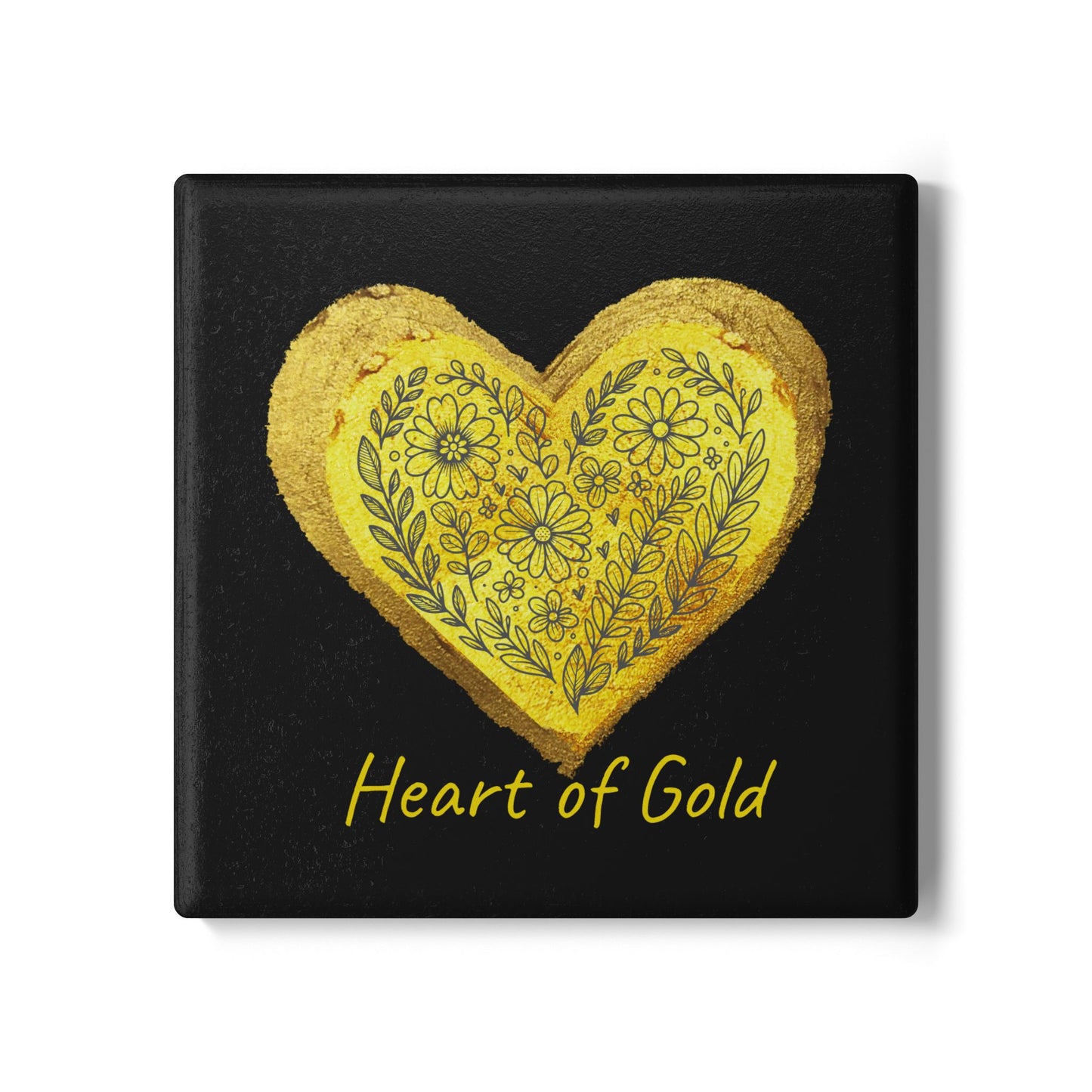 Black Ceramic Coaster - Heart of Gold