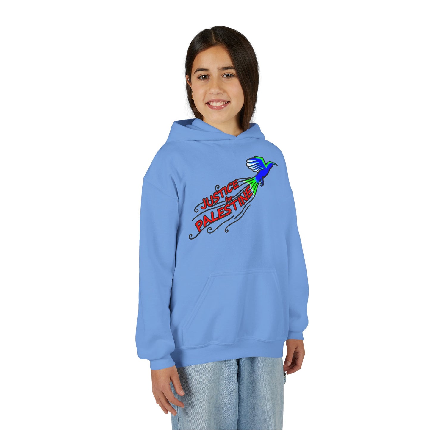 Youth Heavy Blend Hooded Sweatshirt - Justice for Palestine