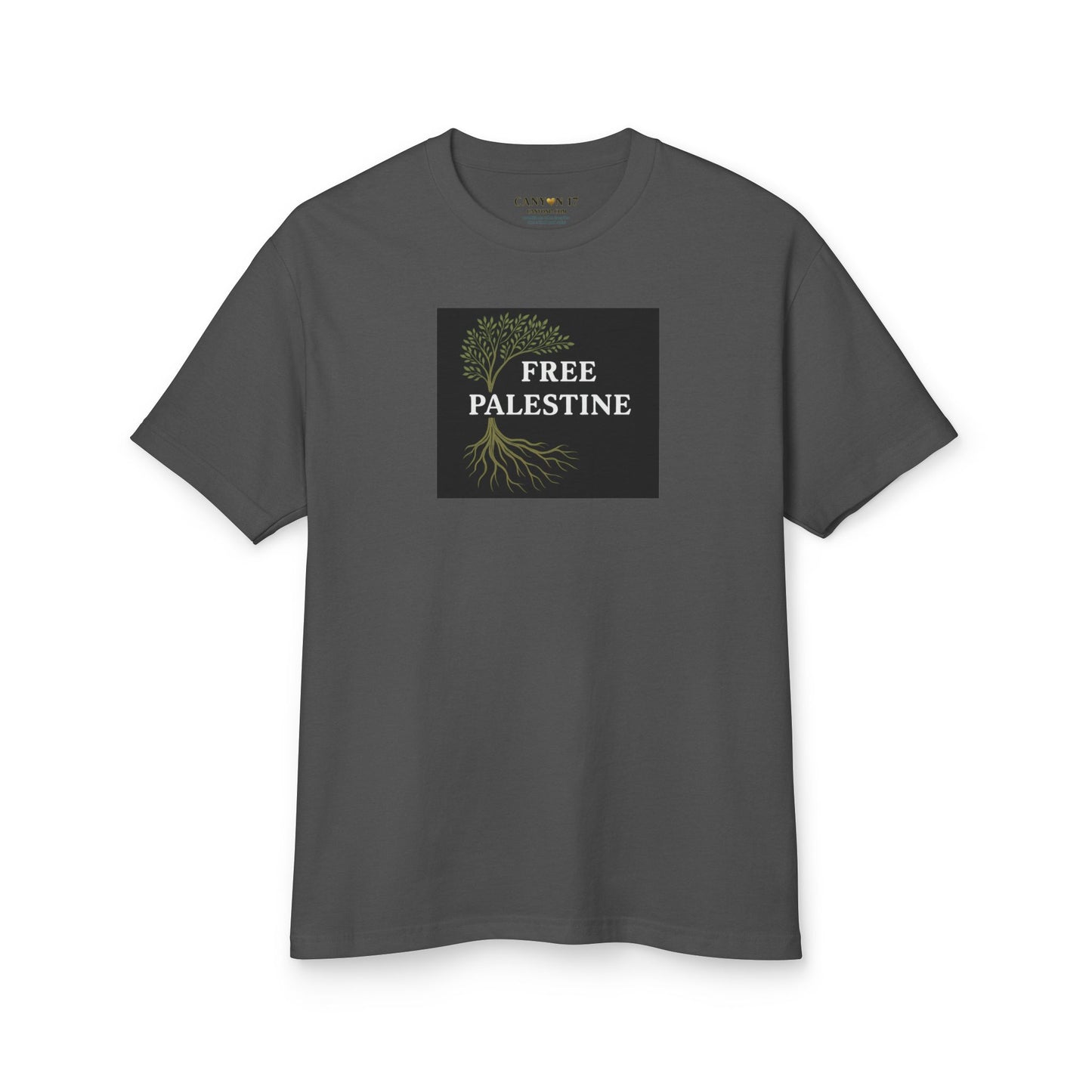 Unisex Heavyweight Cotton Tee - Free Palestine (Olive Tree Roots Edition)
