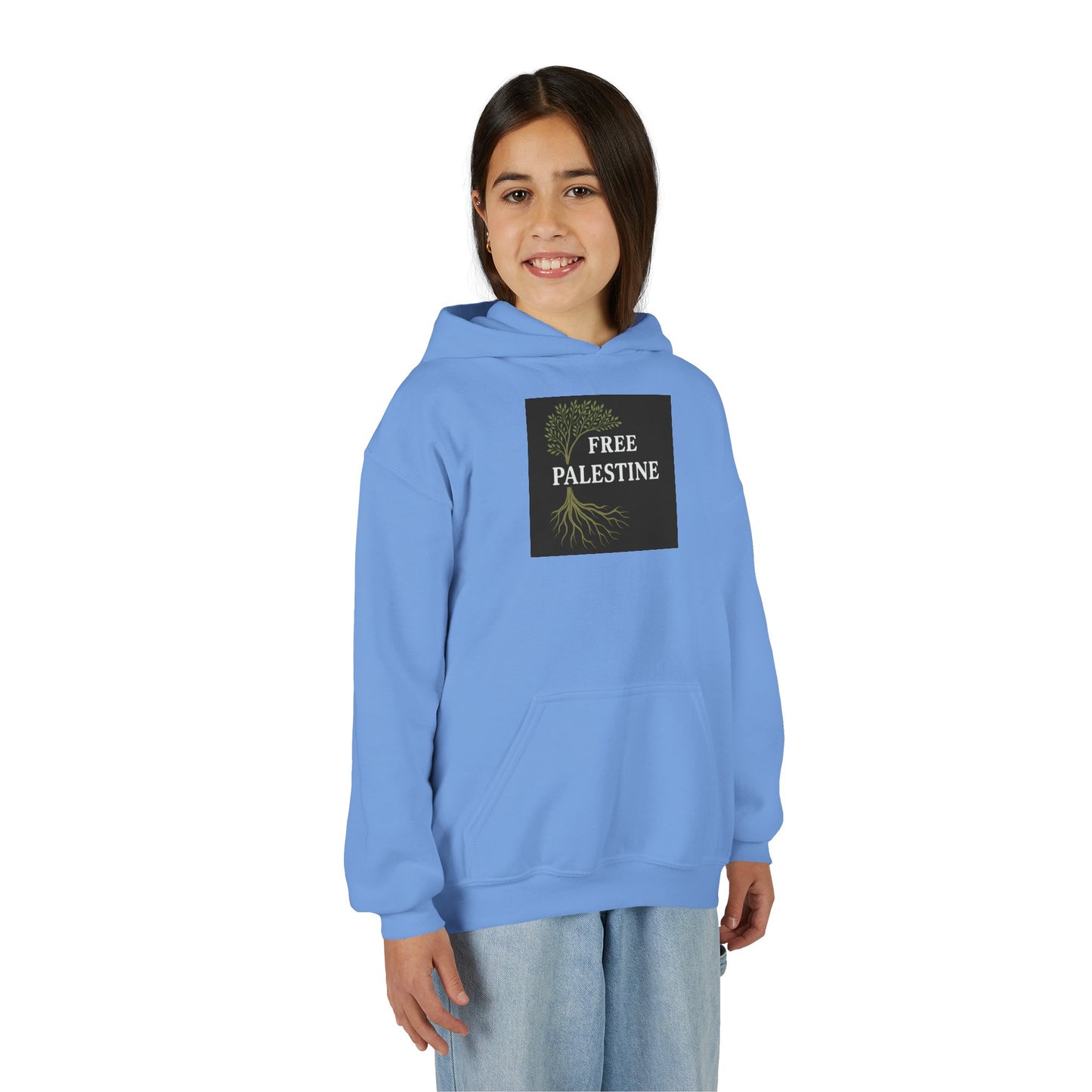 Youth Heavy Blend Hooded Sweatshirt - Free Palestine (Olive Tree Roots Edition)