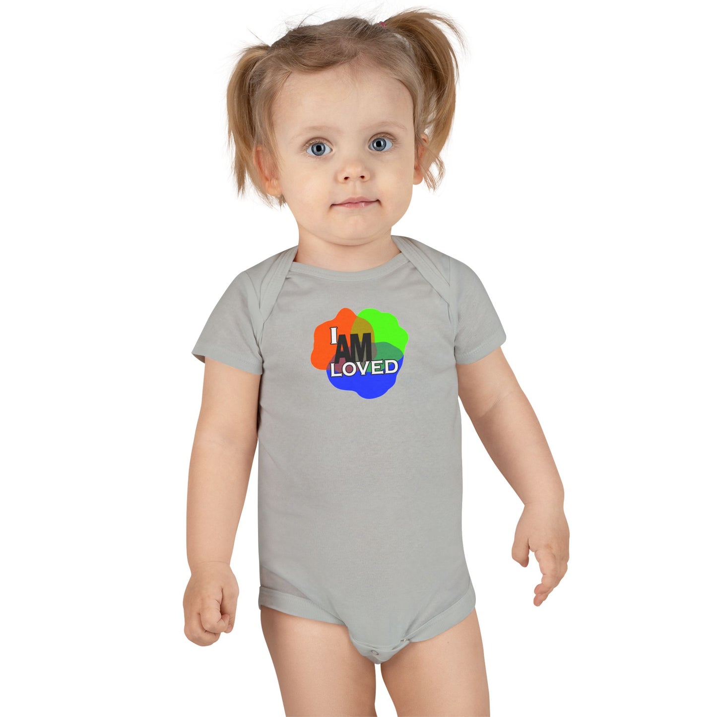 Baby Short Sleeve Onesie® - I Am Loved (Multicolor with green)