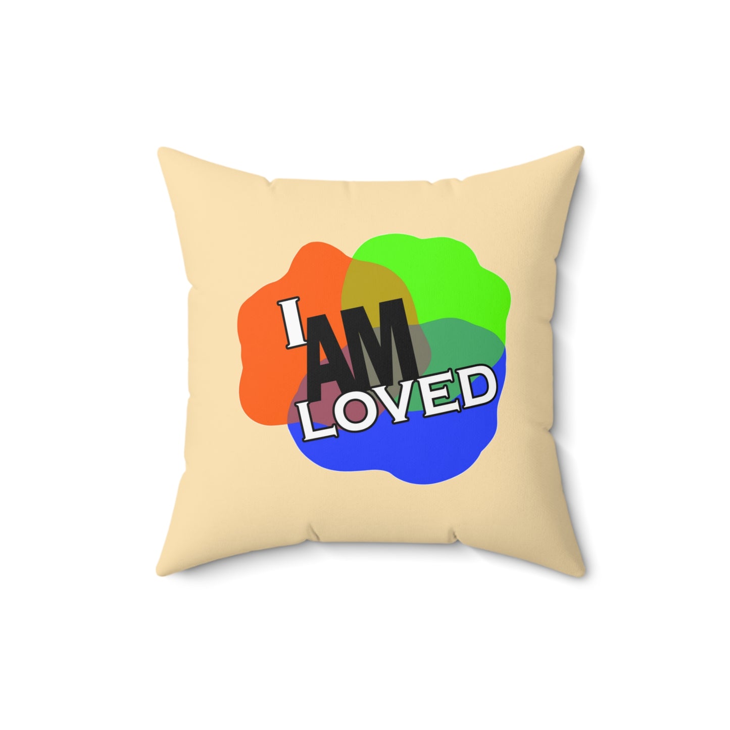 Spun Polyester Square Pillow - I Am Loved (Beige / Peach)