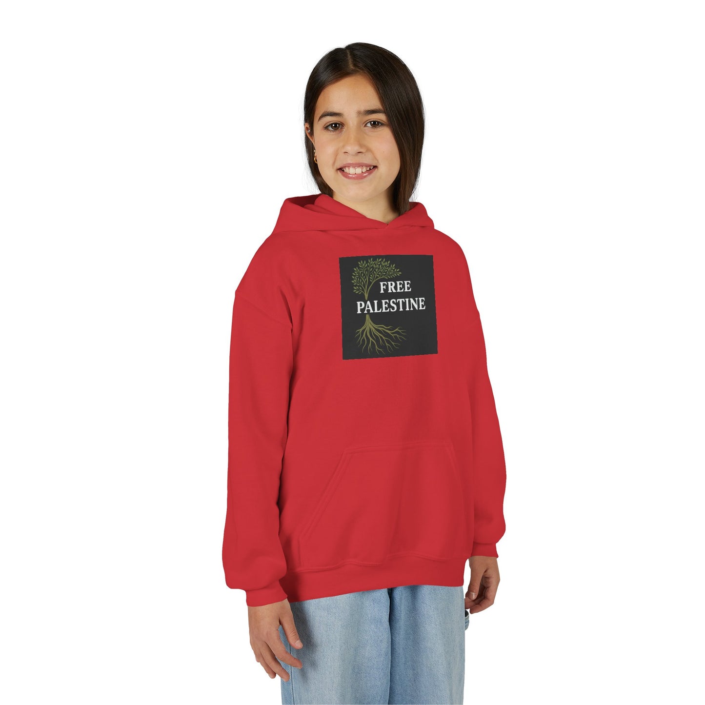 Youth Heavy Blend Hooded Sweatshirt - Free Palestine (Olive Tree Roots Edition)