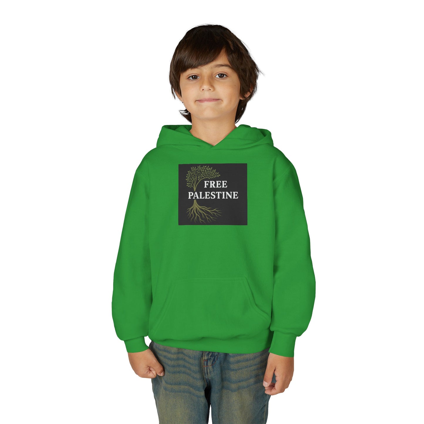 Youth Heavy Blend Hooded Sweatshirt - Free Palestine (Olive Tree Roots Edition)