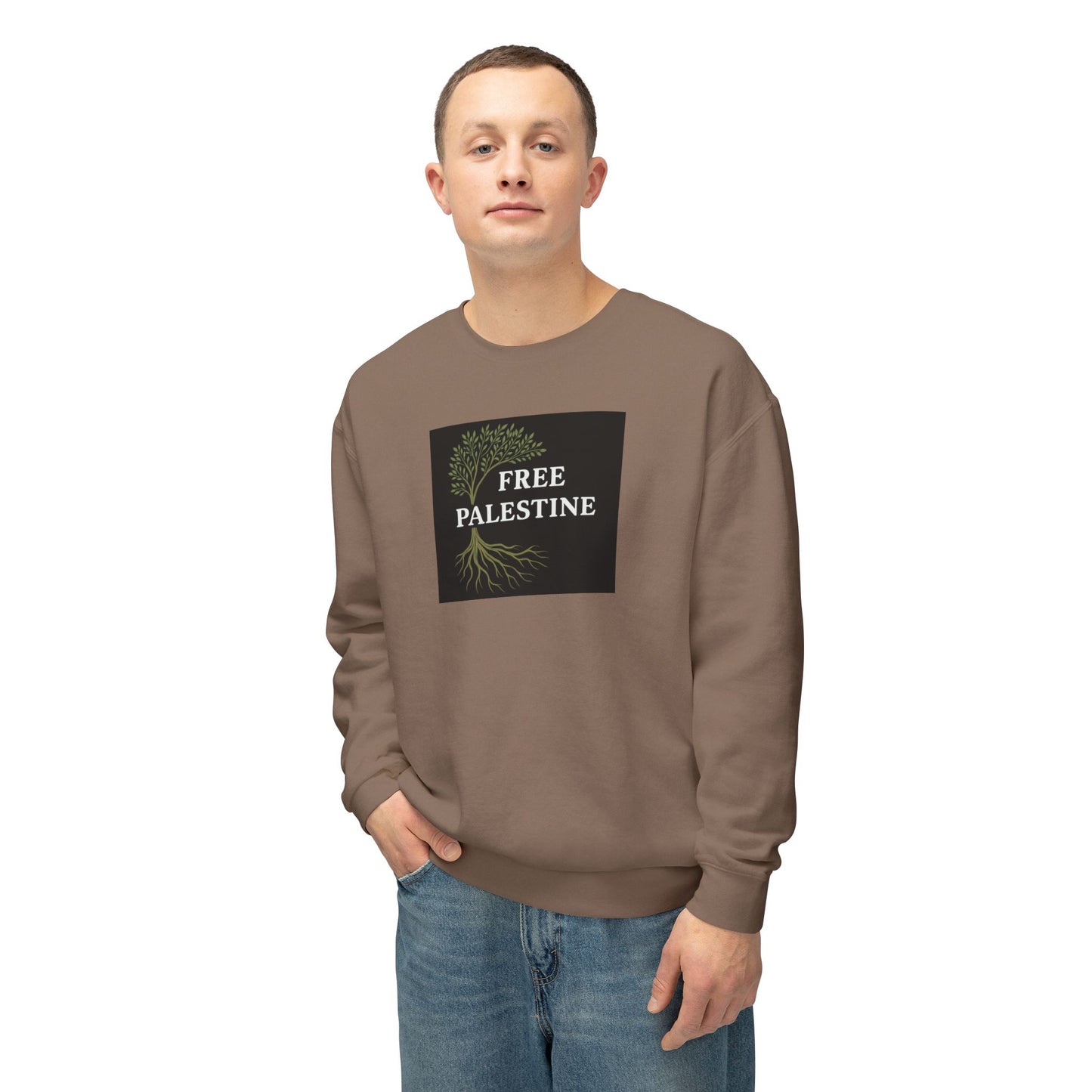 Unisex Lightweight Crewneck Sweatshirt - Free Palestine (Olive Tree Roots Edition)