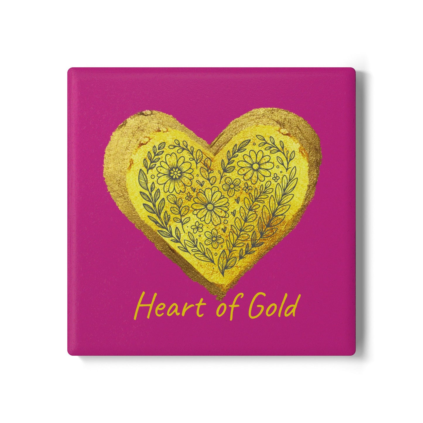 Pink Ceramic Coaster - Heart of Gold
