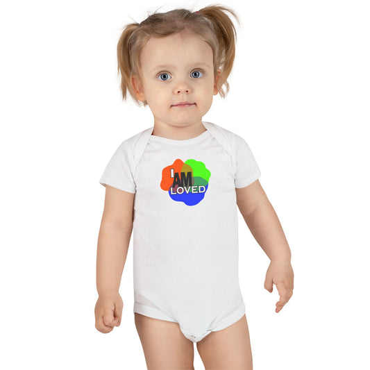 Baby Short Sleeve Onesie® - I Am Loved (Multicolor with green)