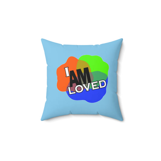 Spun Polyester Square Pillow - I Am Loved (Blue)