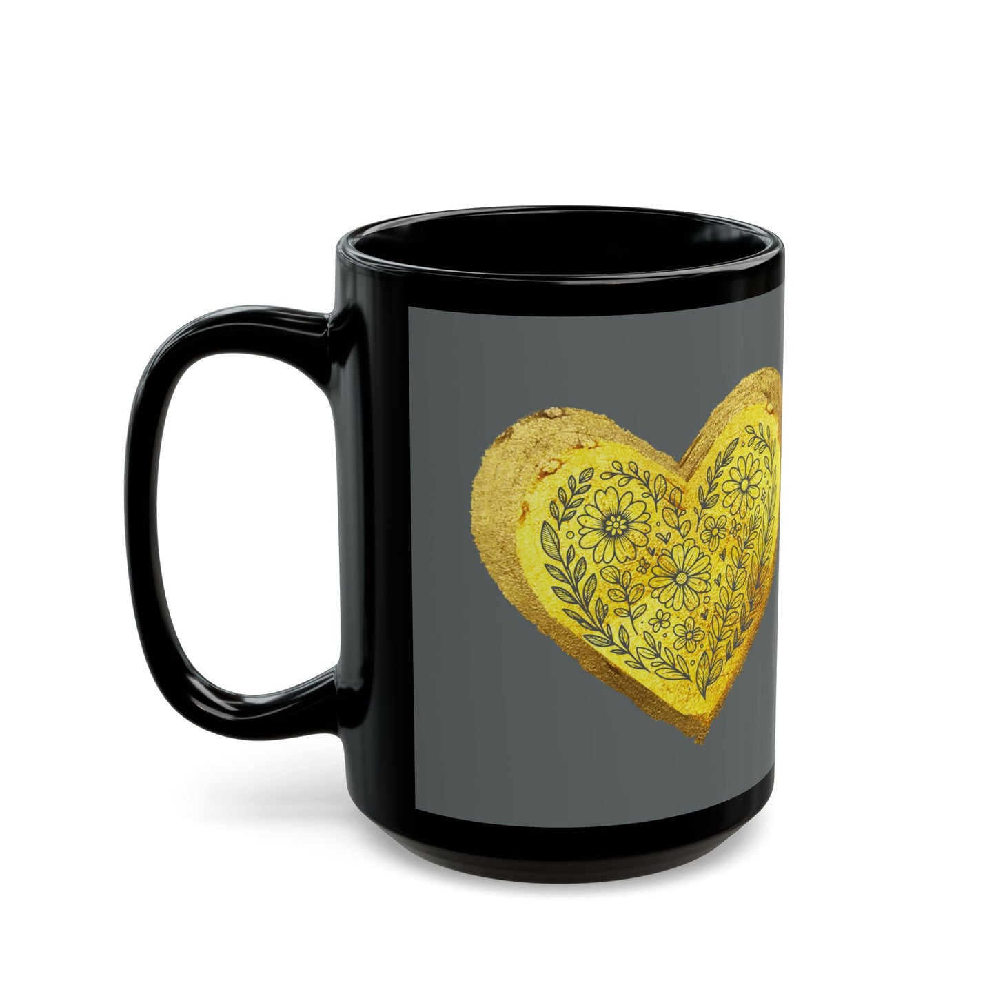 Gray on Black Mug  - Heart of Gold (15oz)