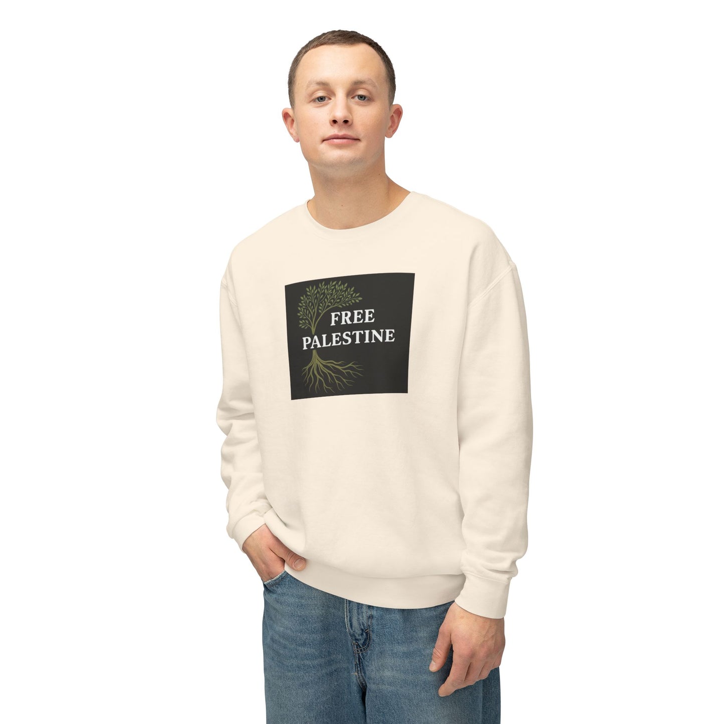 Unisex Lightweight Crewneck Sweatshirt - Free Palestine (Olive Tree Roots Edition)