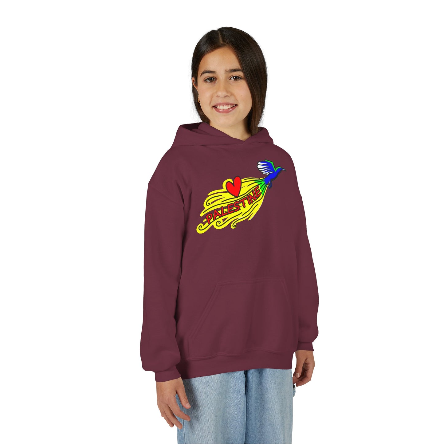 Youth Heavy Blend Hooded Sweatshirt - Love Palestine