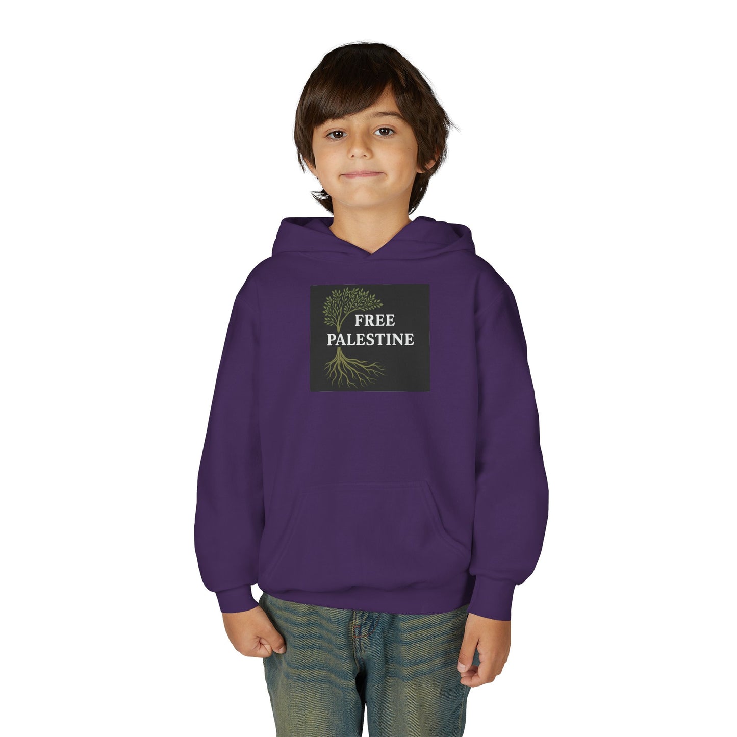 Youth Heavy Blend Hooded Sweatshirt - Free Palestine (Olive Tree Roots Edition)