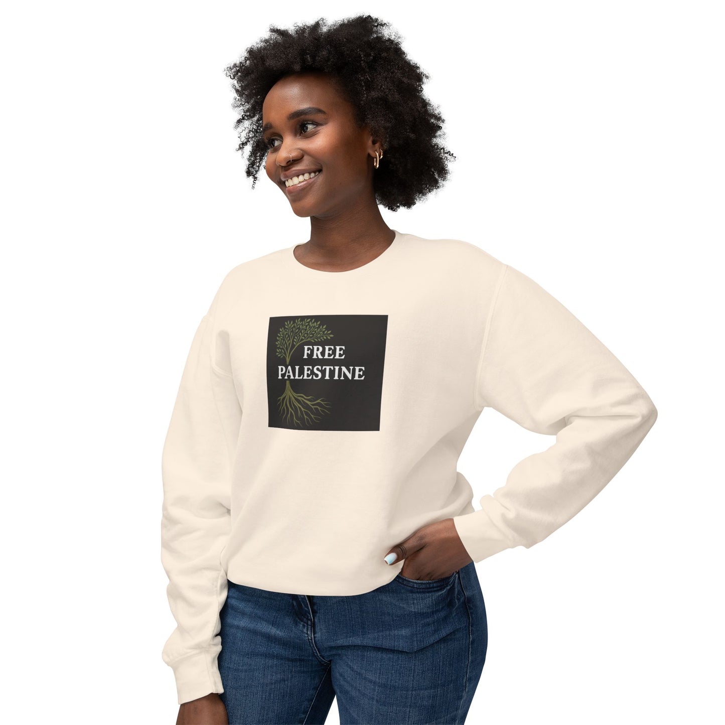 Unisex Lightweight Crewneck Sweatshirt - Free Palestine (Olive Tree Roots Edition)