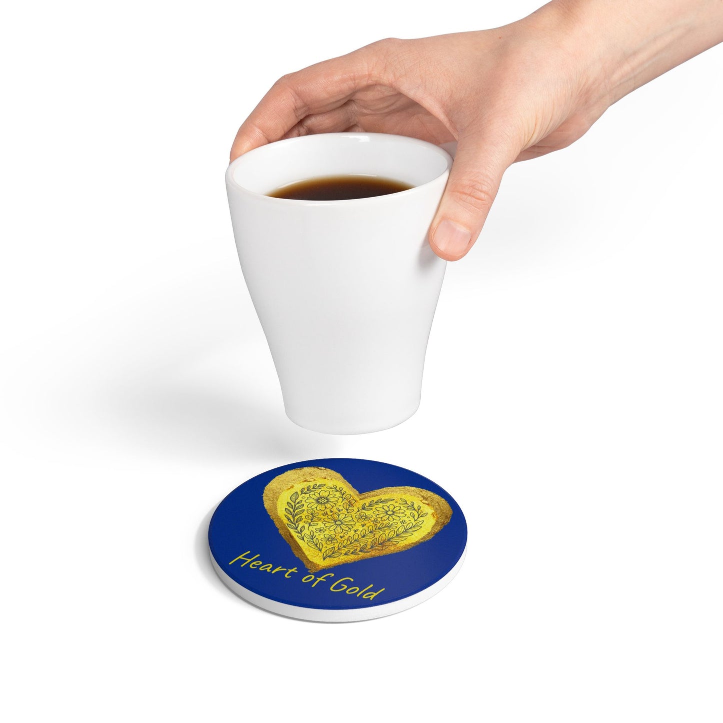 Dark Blue Ceramic Coaster - Heart of Gold