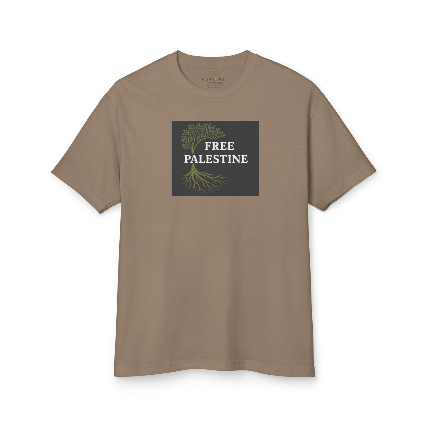 Unisex Heavyweight Cotton Tee - Free Palestine (Olive Tree Roots Edition)
