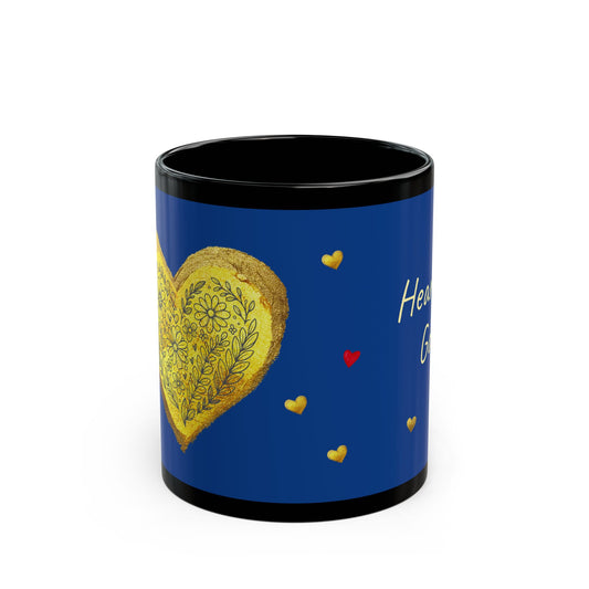 Dark Blue on Black Mug  - Heart of Gold (11oz)