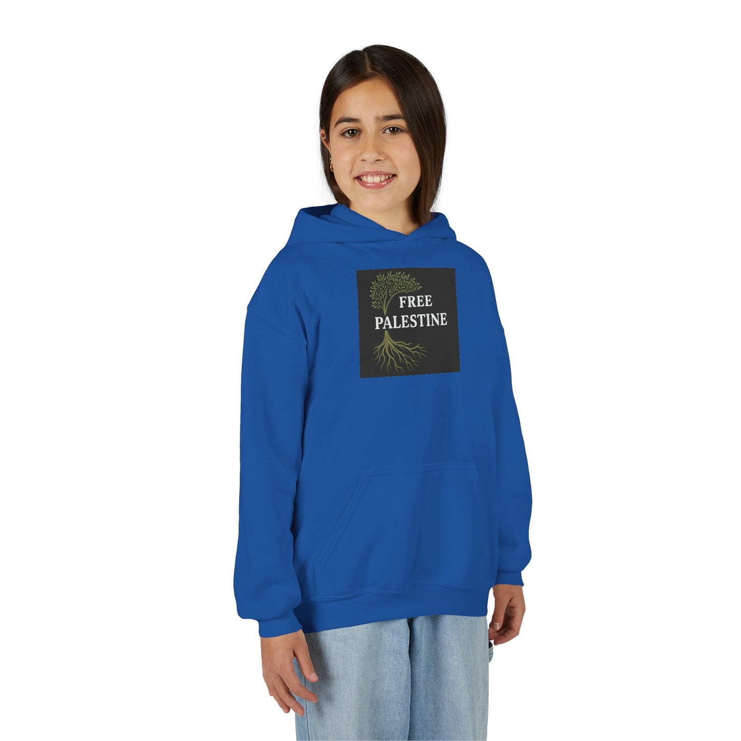 Youth Heavy Blend Hooded Sweatshirt - Free Palestine (Olive Tree Roots Edition)