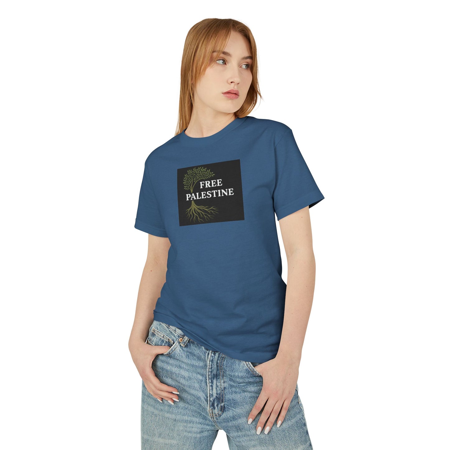Unisex Heavyweight Cotton Tee - Free Palestine (Olive Tree Roots Edition)