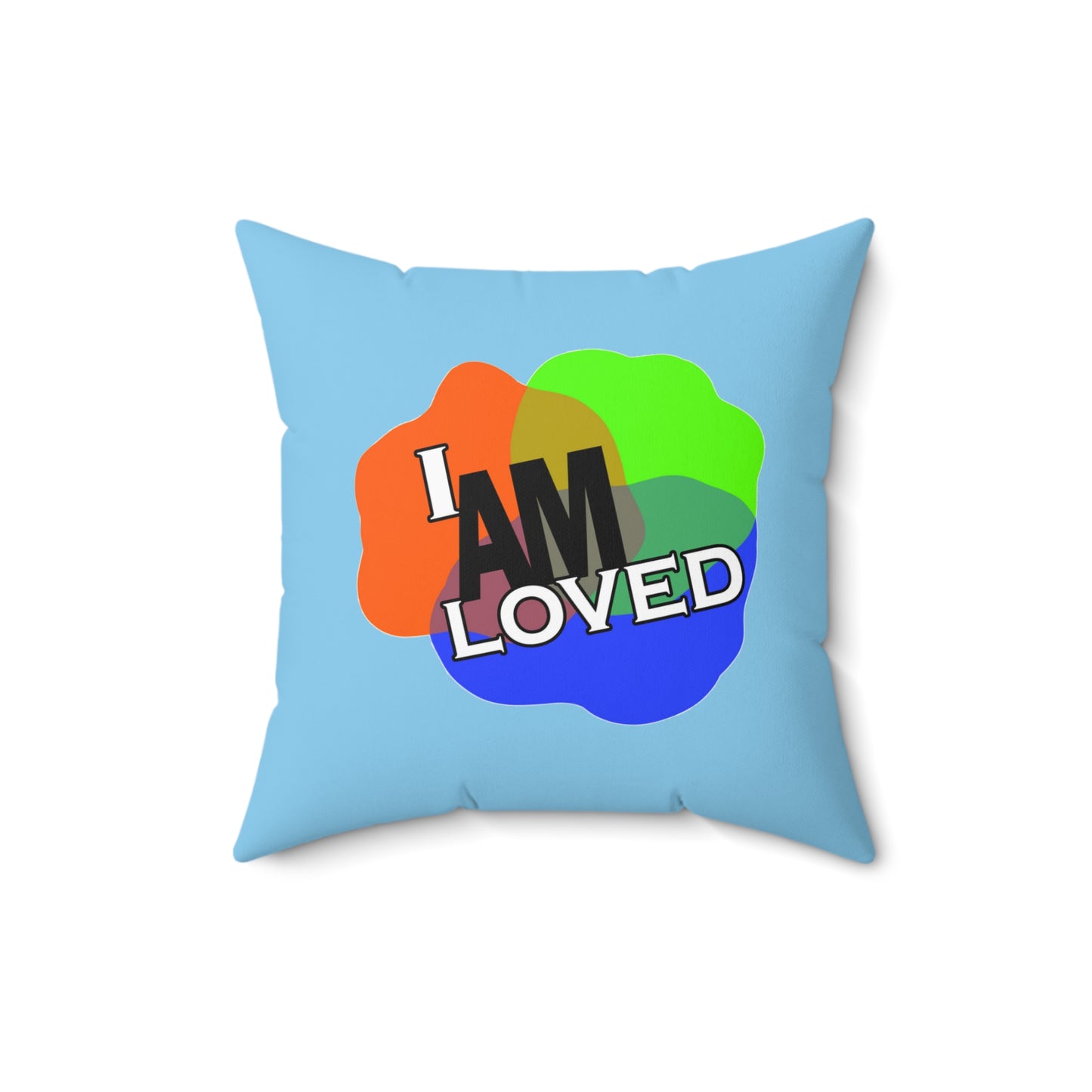 Spun Polyester Square Pillow - I Am Loved (Blue)