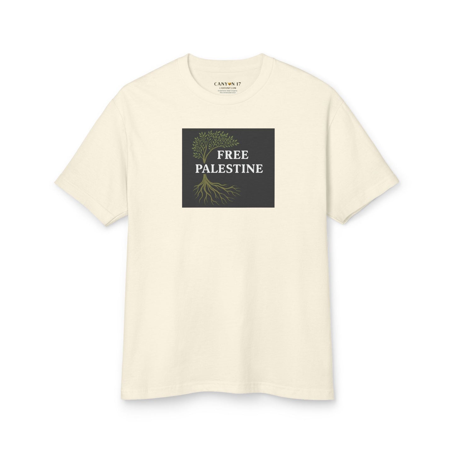 Unisex Heavyweight Cotton Tee - Free Palestine (Olive Tree Roots Edition)