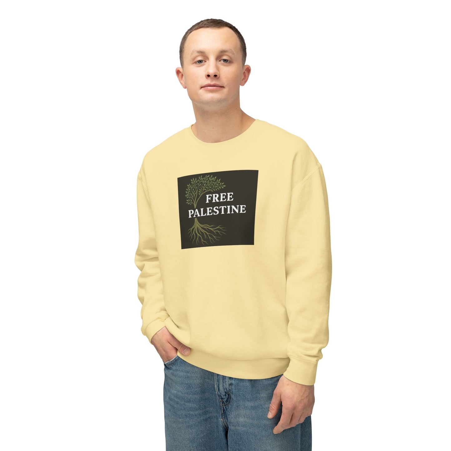 Unisex Lightweight Crewneck Sweatshirt - Free Palestine (Olive Tree Roots Edition)