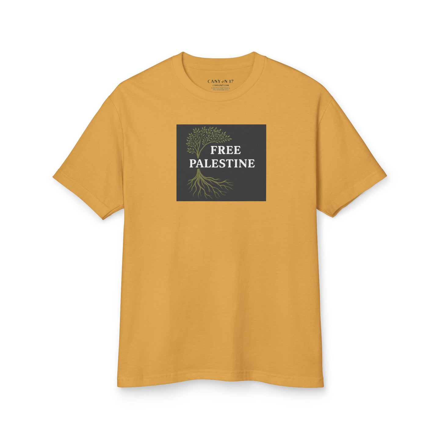 Unisex Heavyweight Cotton Tee - Free Palestine (Olive Tree Roots Edition)