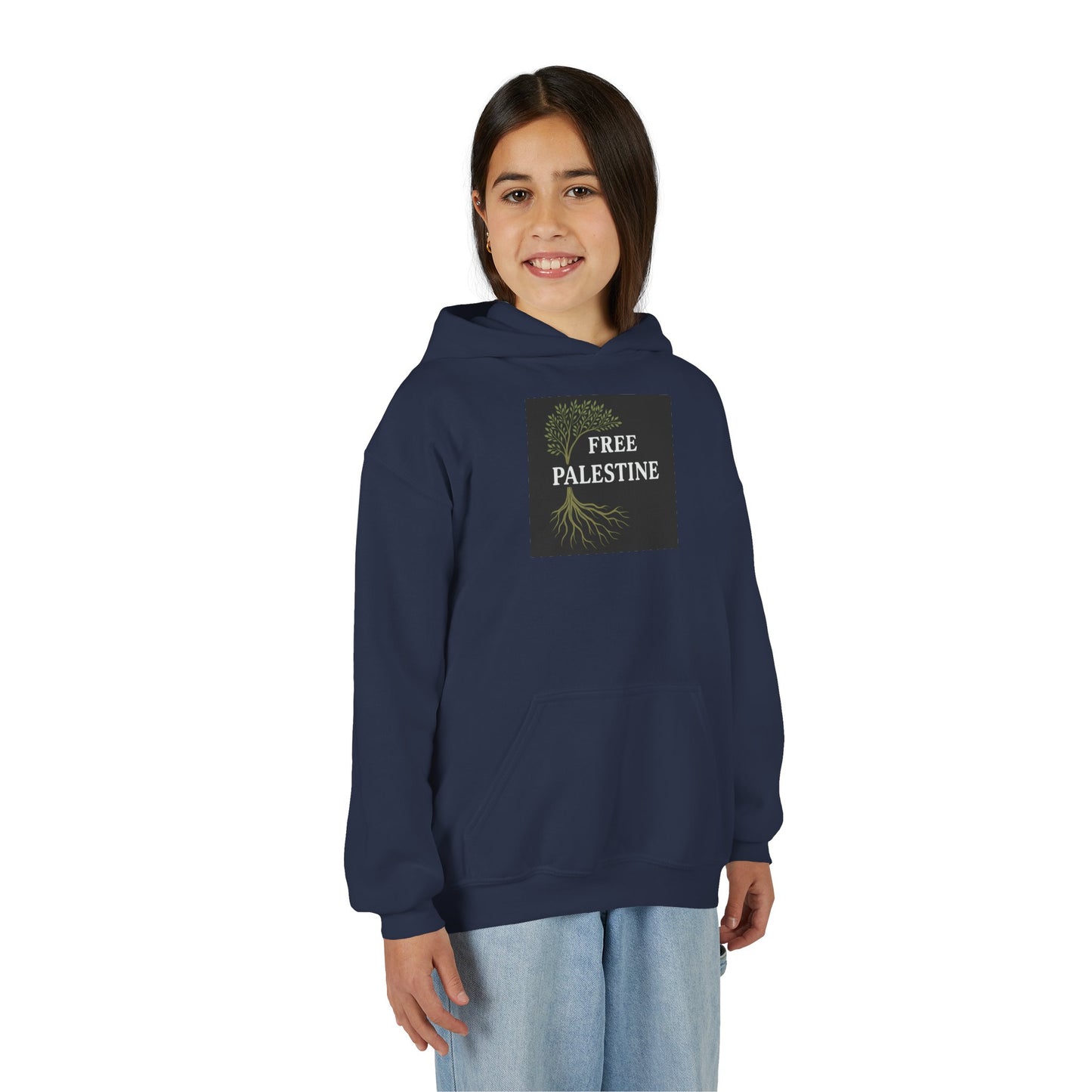 Youth Heavy Blend Hooded Sweatshirt - Free Palestine (Olive Tree Roots Edition)