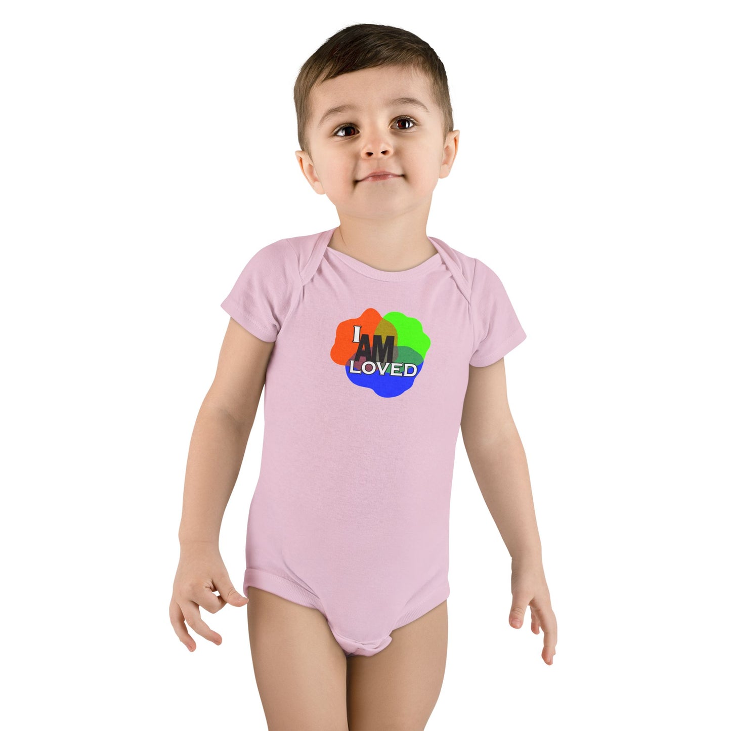 Baby Short Sleeve Onesie® - I Am Loved (Multicolor with green)