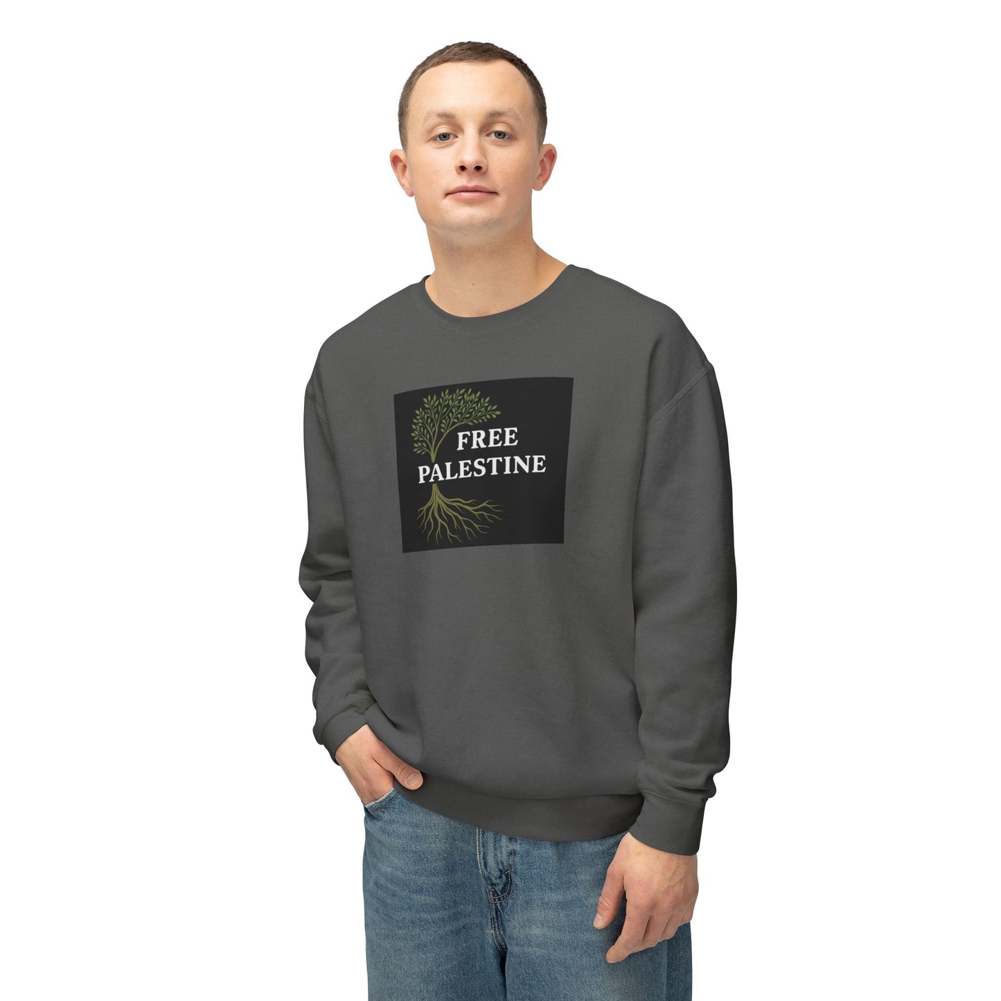 Unisex Lightweight Crewneck Sweatshirt - Free Palestine (Olive Tree Roots Edition)