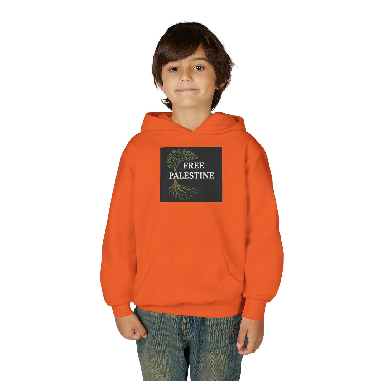 Youth Heavy Blend Hooded Sweatshirt - Free Palestine (Olive Tree Roots Edition)
