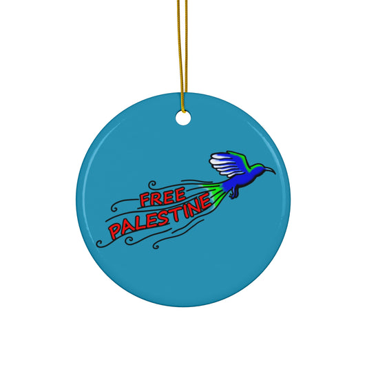 Ceramic Ornament, Circle - Free Palestine (Turquoise)