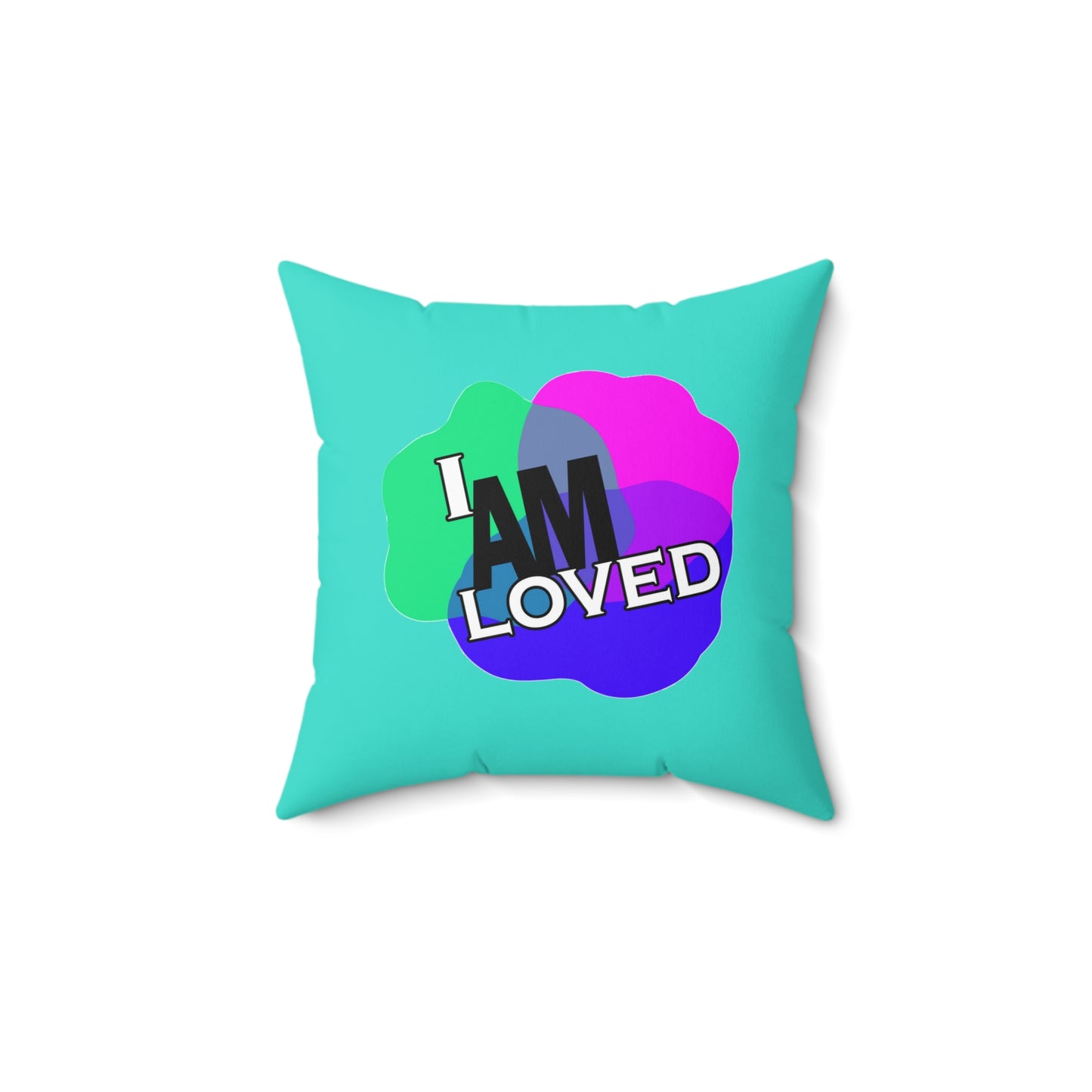 Spun Polyester Square Pillow - I Am Loved (Turquoise)