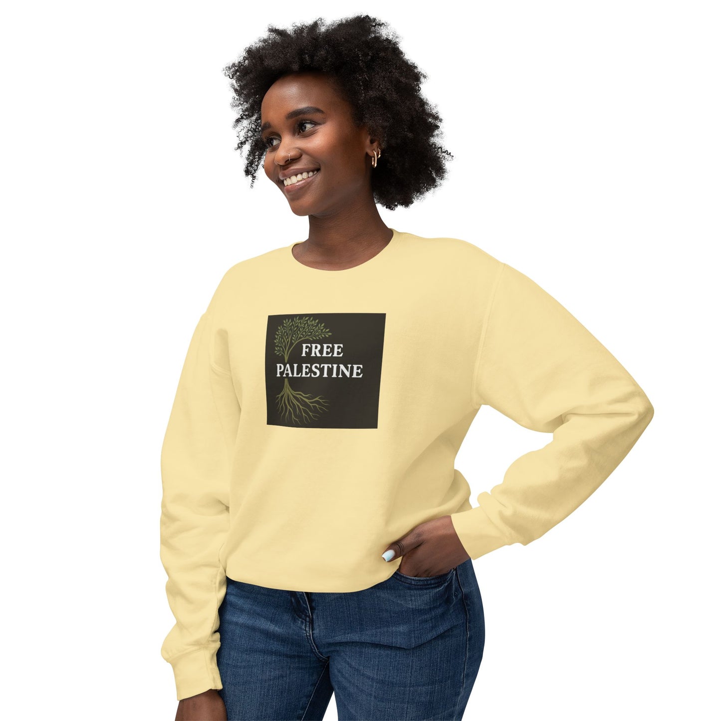 Unisex Lightweight Crewneck Sweatshirt - Free Palestine (Olive Tree Roots Edition)