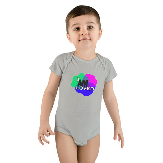 Baby Short Sleeve Onesie® - "I Am Loved" (Multicolor with pink)