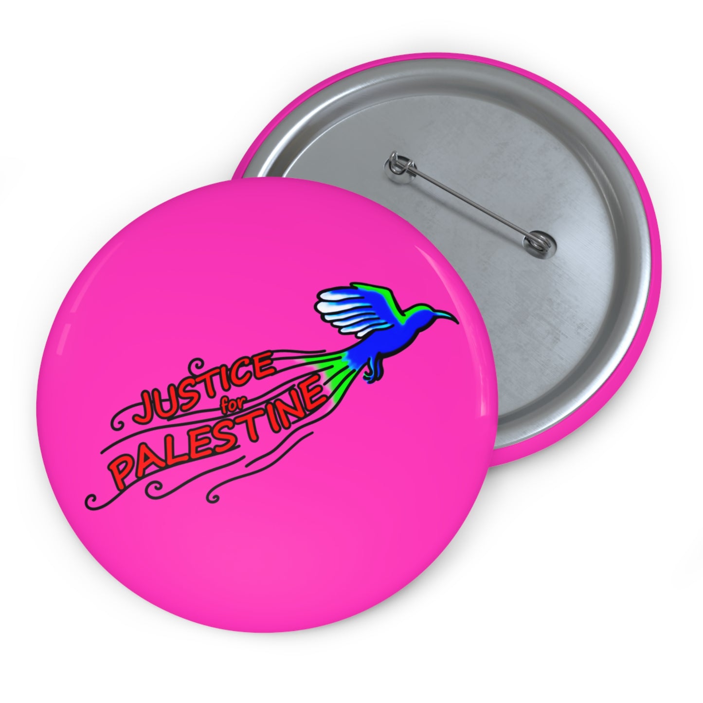 Custom Pin Buttons - Justice for Palestine (Pink)