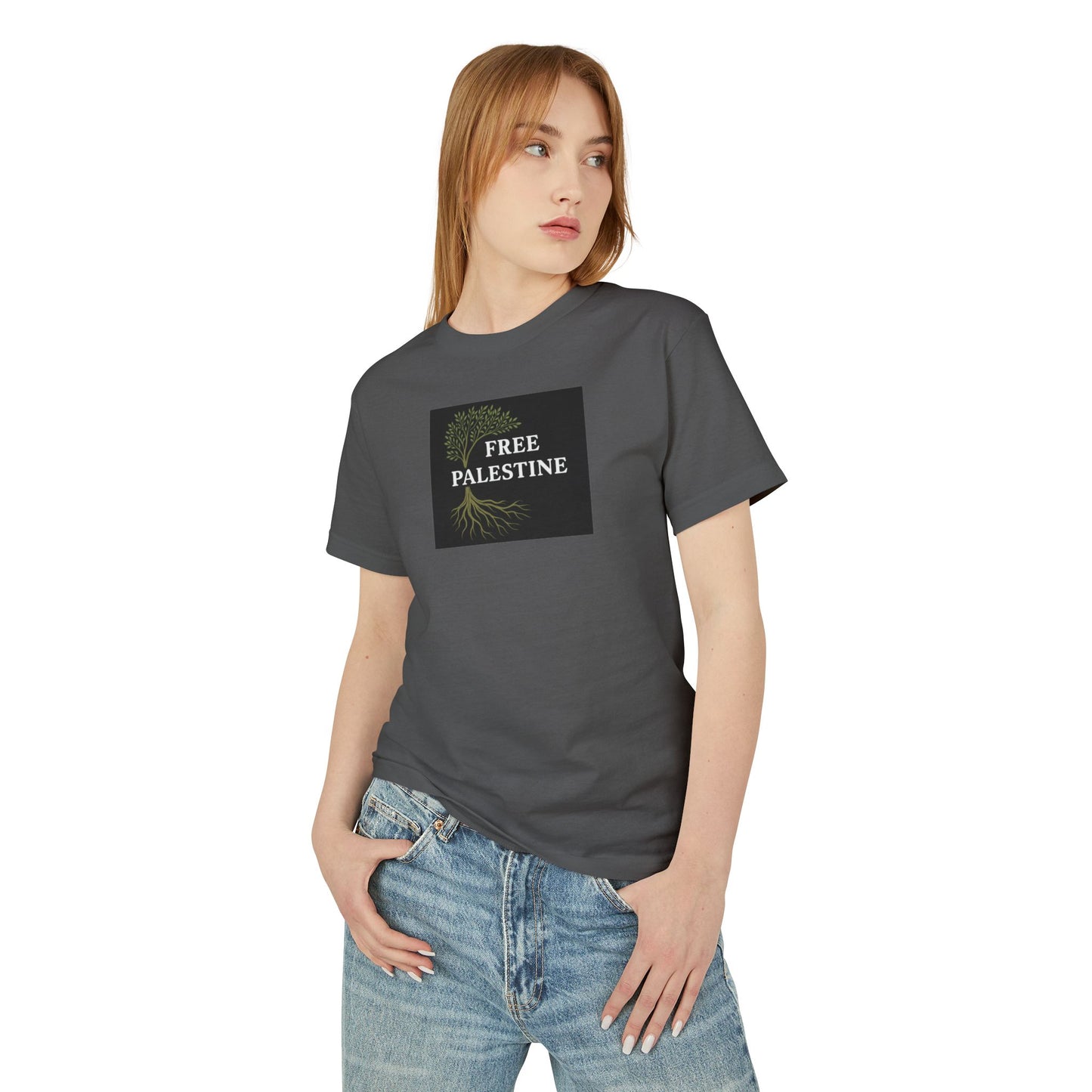 Unisex Heavyweight Cotton Tee - Free Palestine (Olive Tree Roots Edition)