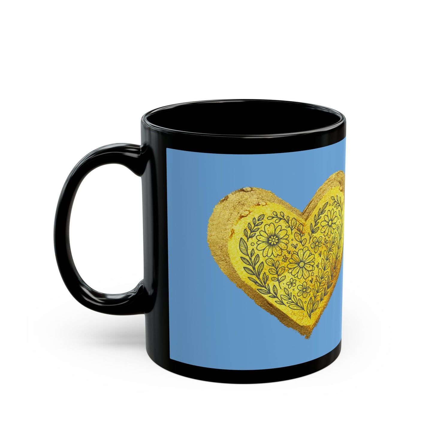 Light Blue on Black Mug  - Heart of Gold (11oz)