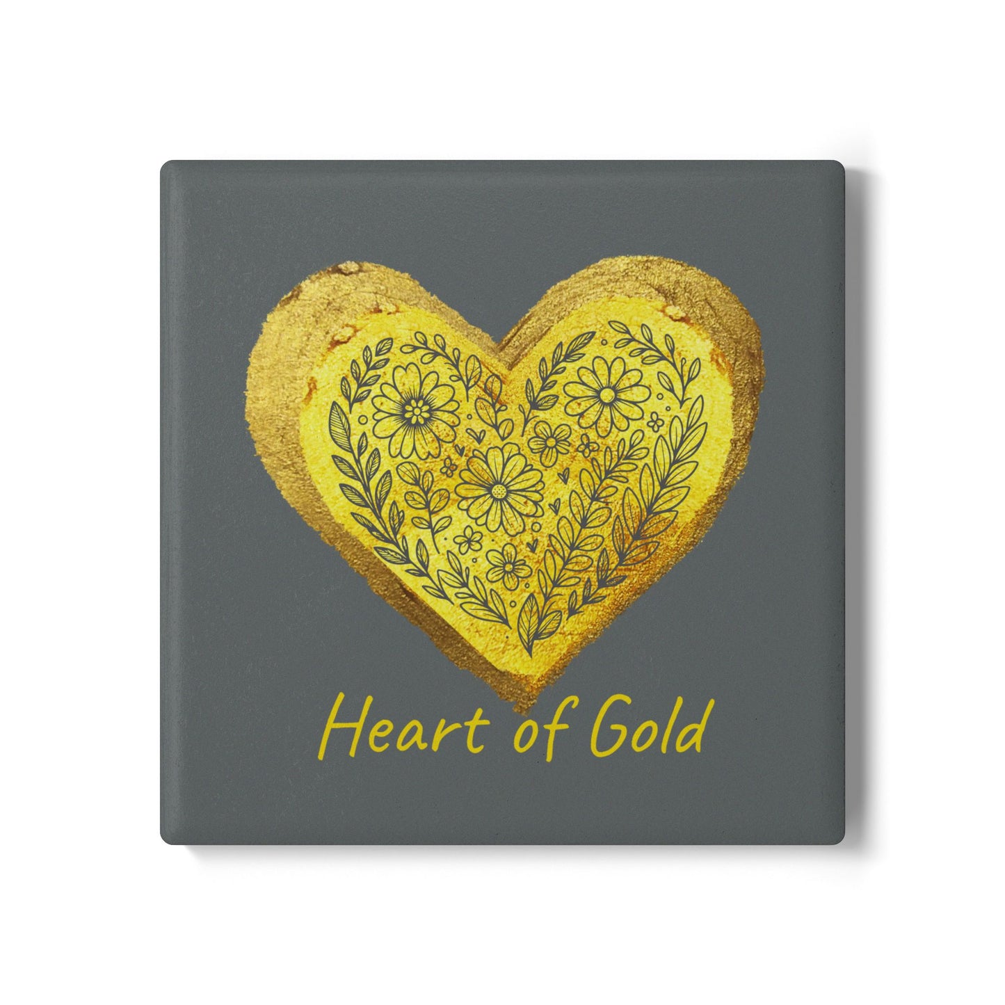 Gray Ceramic Coaster - Heart of Gold